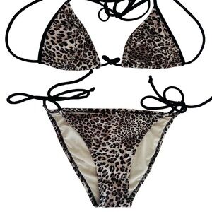 Women’s Leopard Print Black/Beige/Cream Bikini XS very good condition